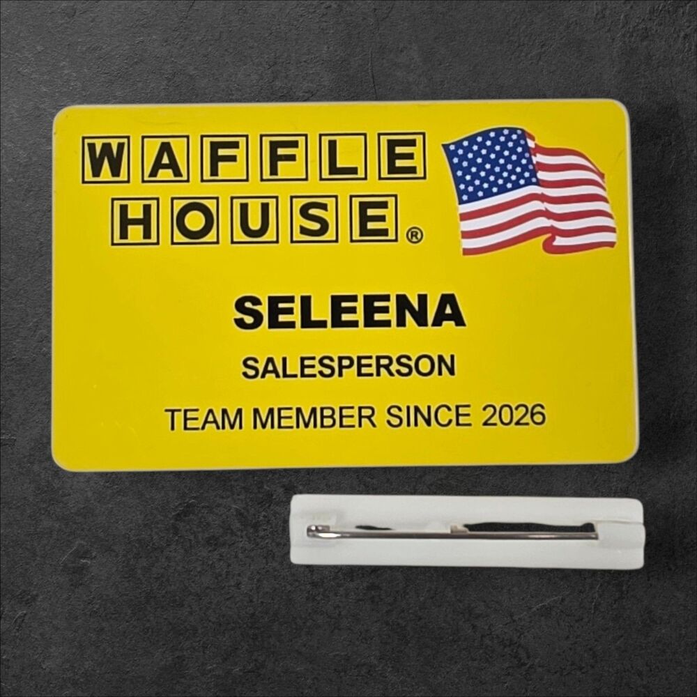 Waffle House Name Tag SELEENA Yellow Logo Employee Badge Memorabilia Uniform Pin